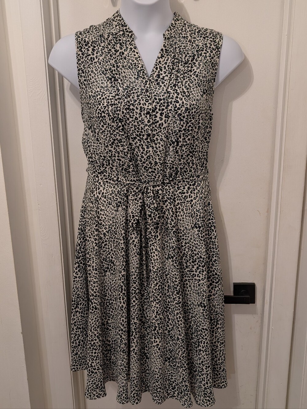 Nanette Lepore Black and White Sleeveless Leopard-Print Midi Dress
